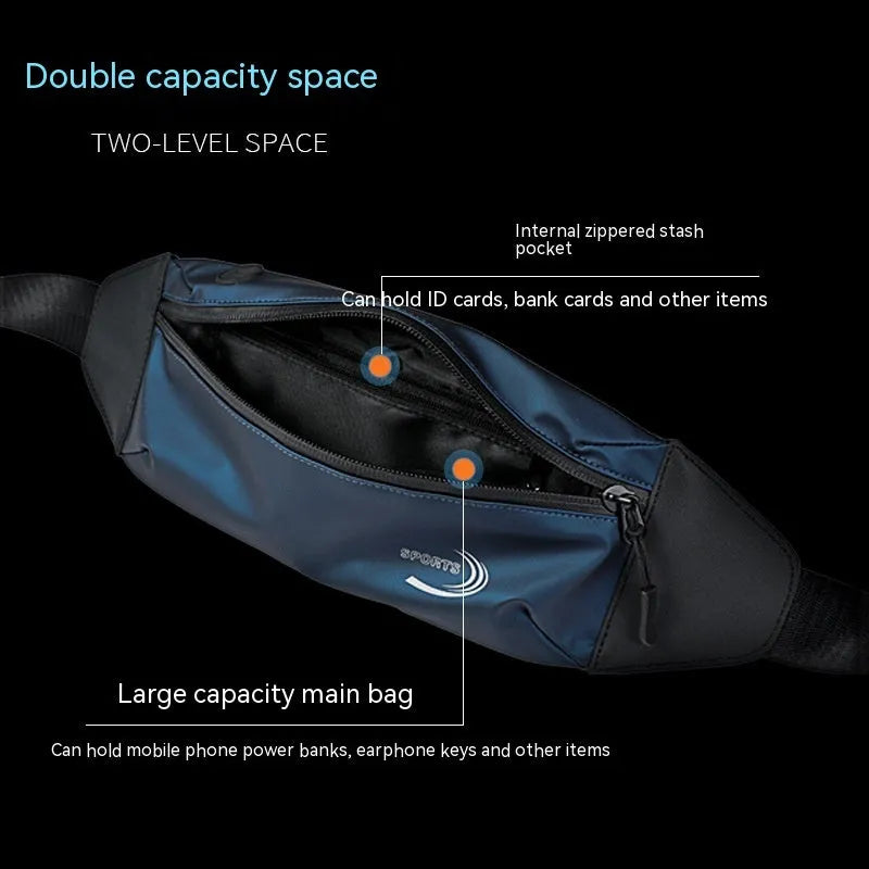 Men's blue waterproof sports waist bag made from Derm Oxford polyester fabric