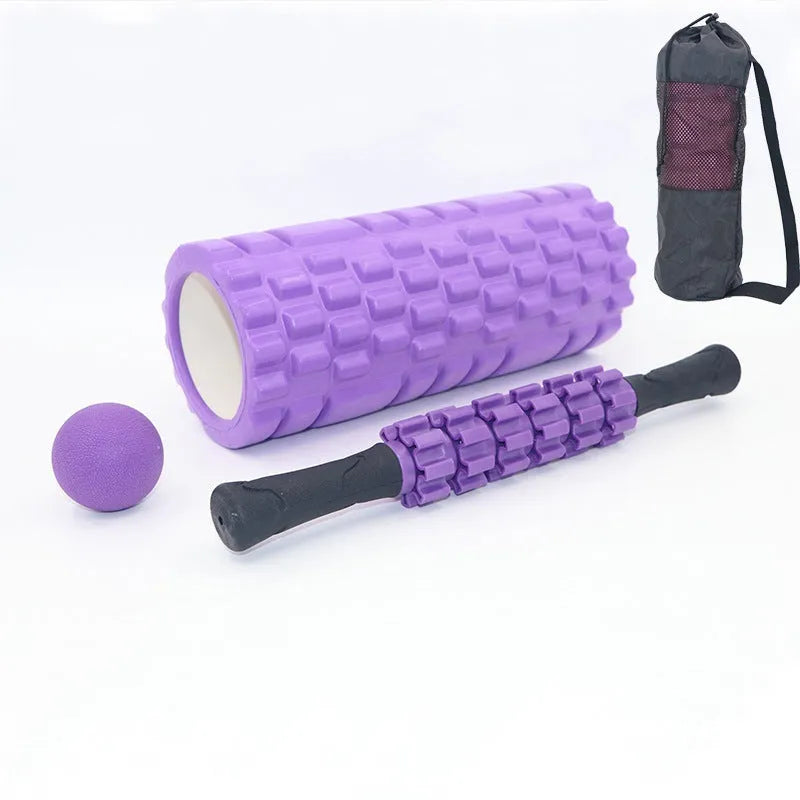 33cm black foam roller massage stick with six rotating EVA gear pieces