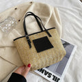 Straw woven women's shoulder bag in European retro style with large capacity and three-dimensional pockets