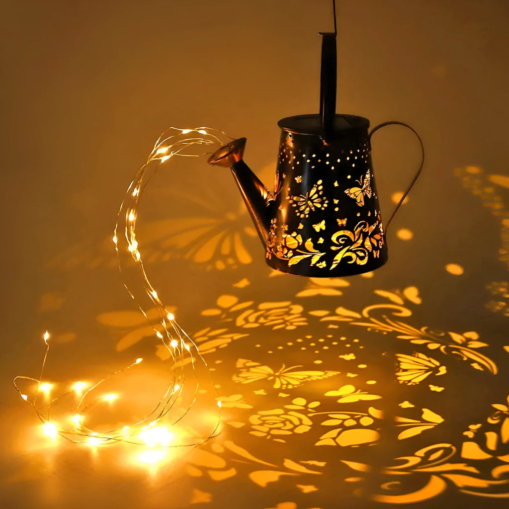 Pastoral style tapered butterfly solar garden lamp made of iron.