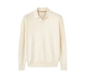 Milky White pure wool polo sweater with a lapel collar, shown in a loose fit.