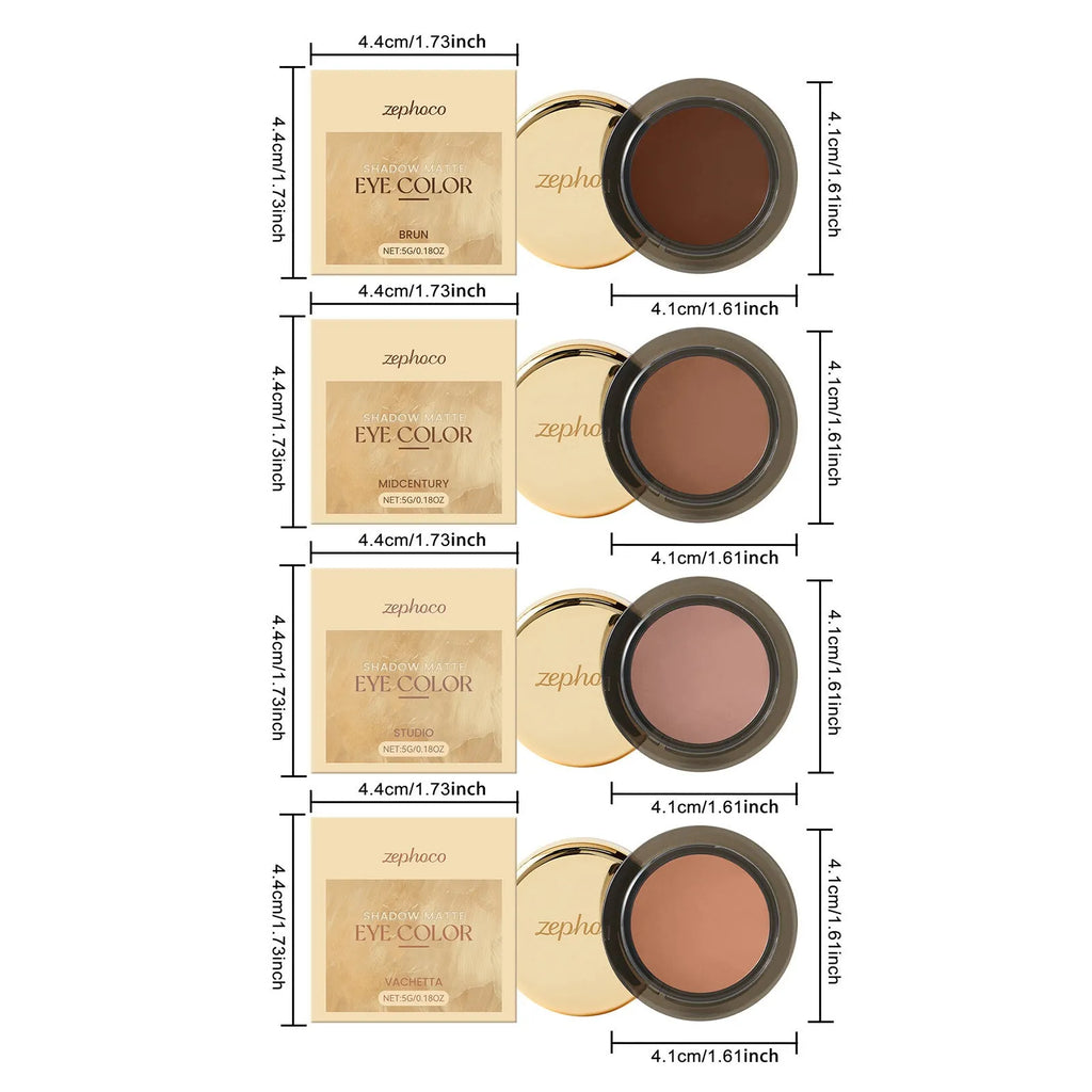 Single pan long-wear eye shadow in pressed powder format with candelilla wax, plant squalane and vitamin E, four styles