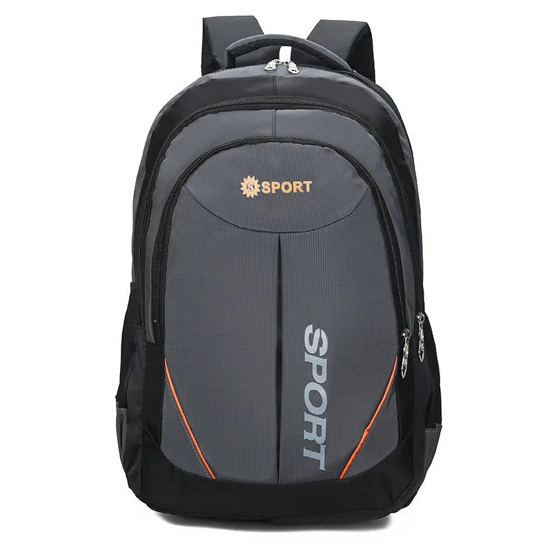 Nylon backpack with curved shoulder straps shown in red colour with letter detailing