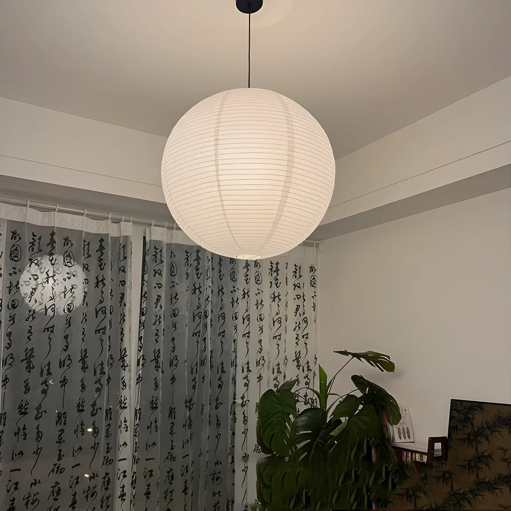 Beige tissue paper chandelier with black line and iron frame, 60cm diameter, full spectrum warm light