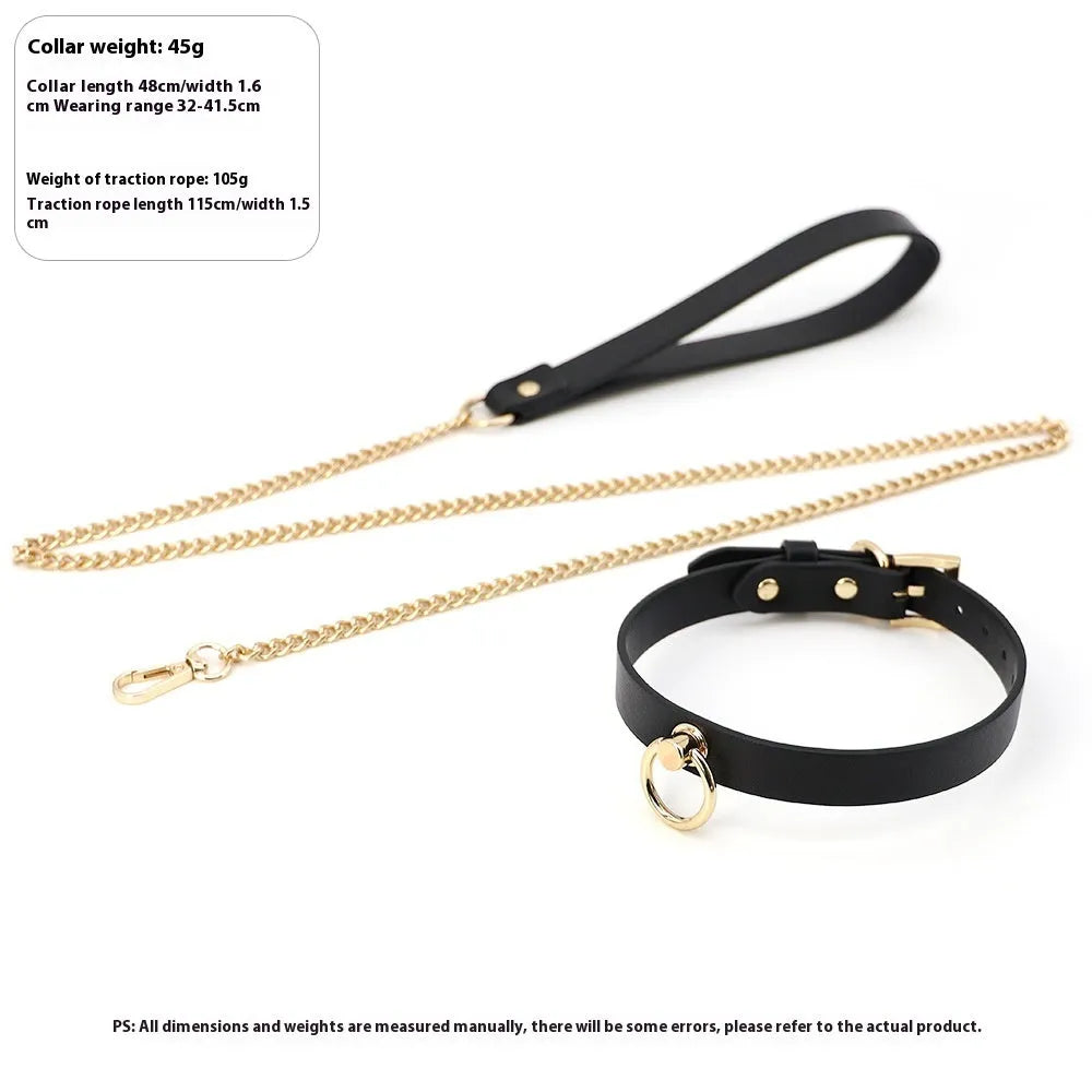 Genuine cowhide leather bondage collar with adjustable pull lead in black and red colour options