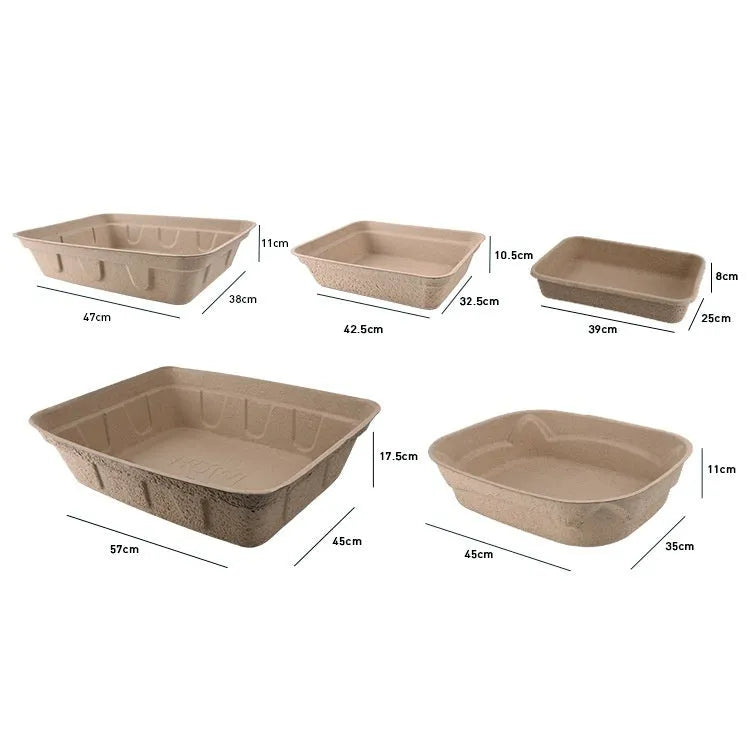 Brown disposable waterproof cat litter box made from eco-friendly degradable material.