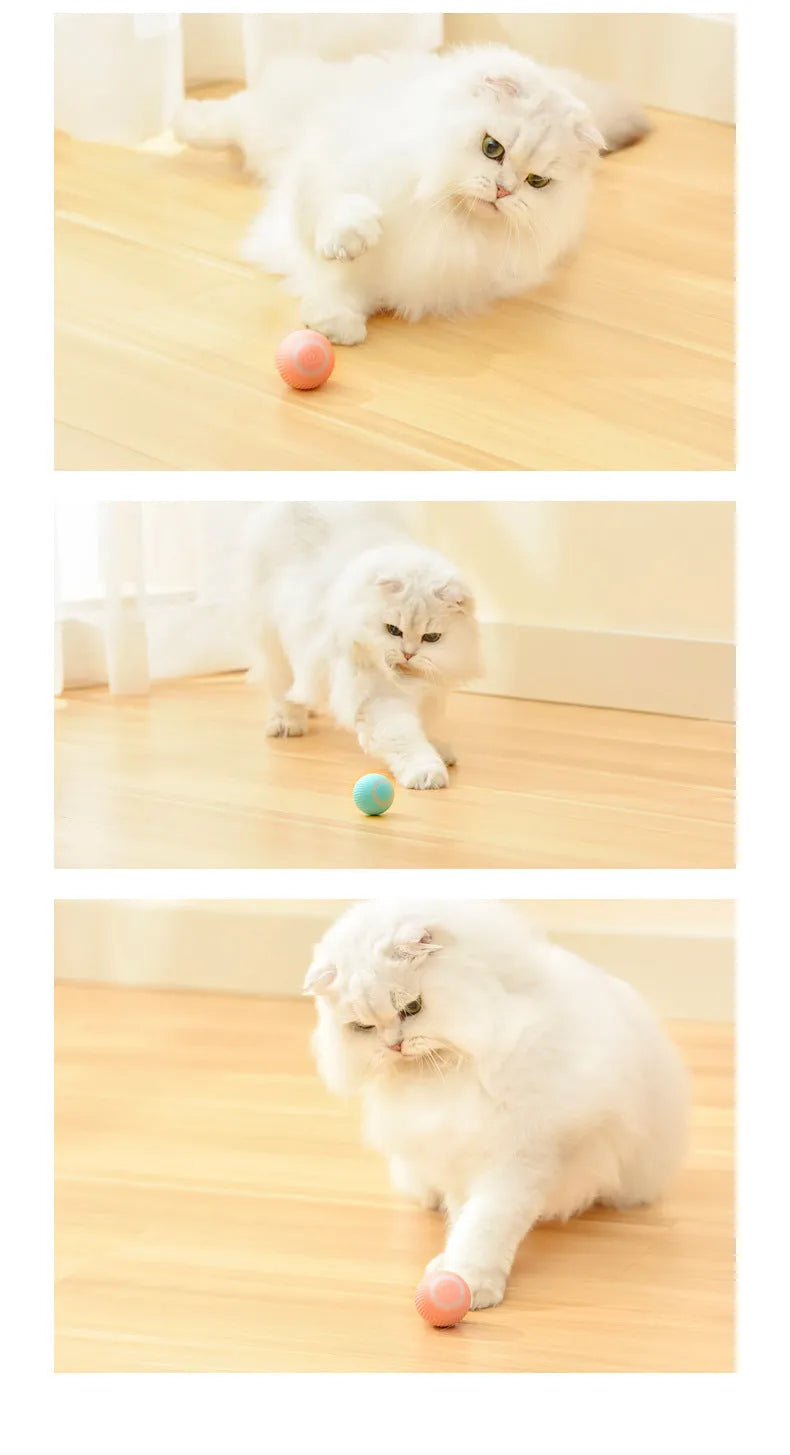 Green and pink electronic rolling ball cat toy with intelligent obstacle avoidance system
