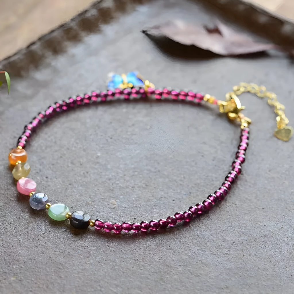 Purple natural garnet women's ankle chain with geometric ethnic design jewellery
