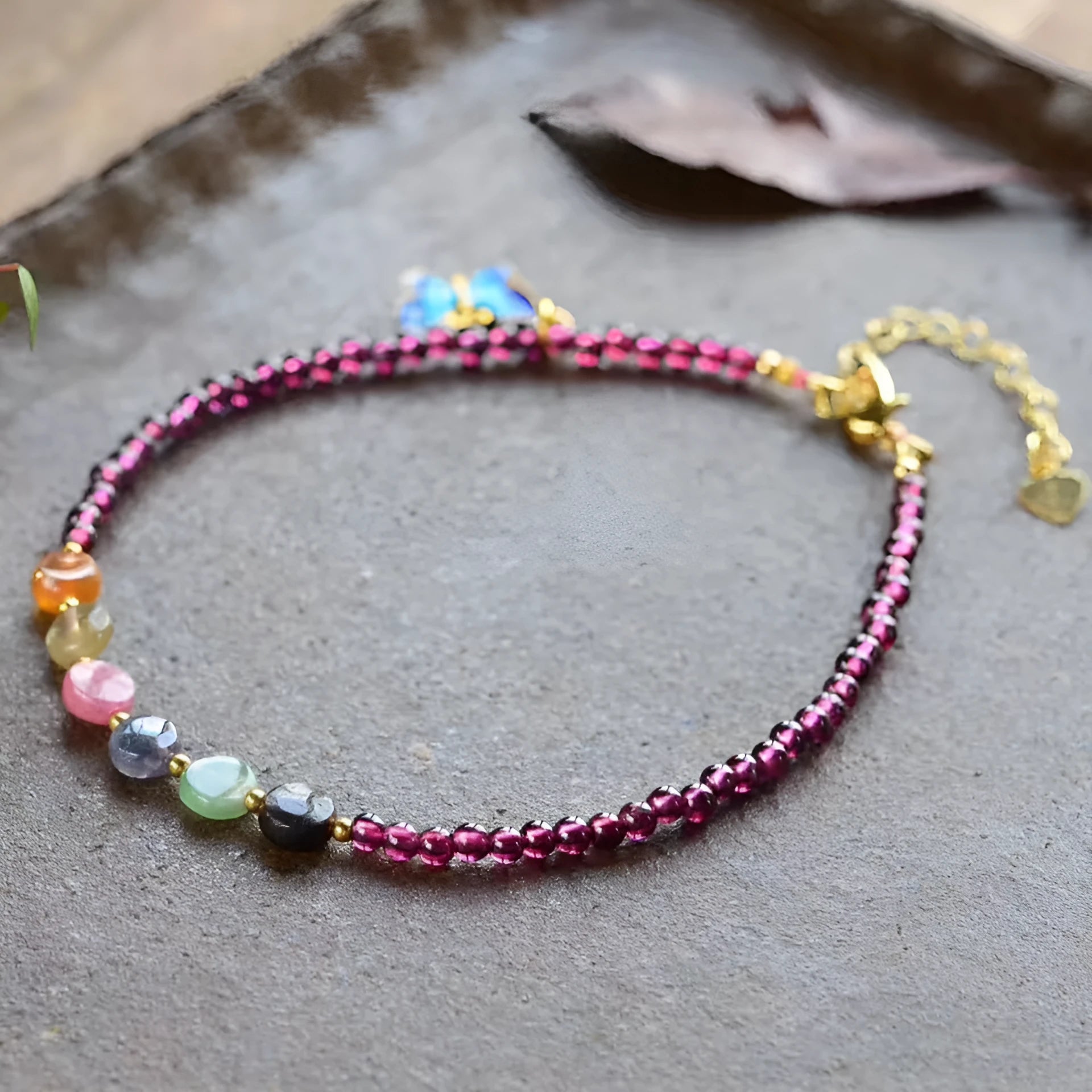 Purple natural garnet women's ankle chain with geometric ethnic design jewellery