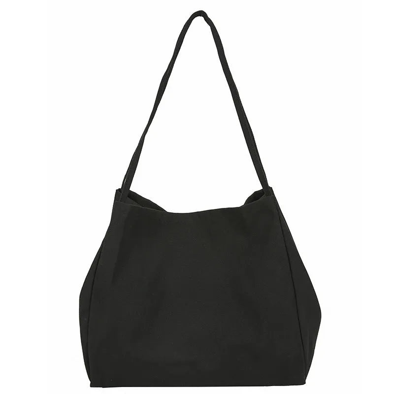 Women's solid colour canvas handbag with double shoulder straps and mobile phone pocket