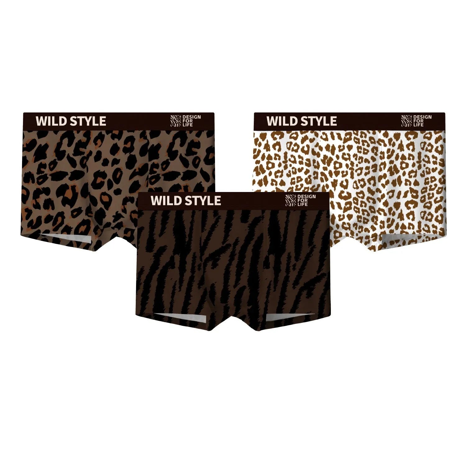 Men's leopard print polyester ice silk underwear pants in mid-waist design