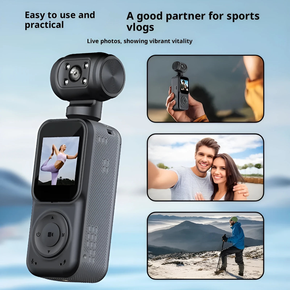 Q5 black handheld 4K camera with 140 degree wide angle and 1.5 inch LCD screen for outdoor sports riding recording