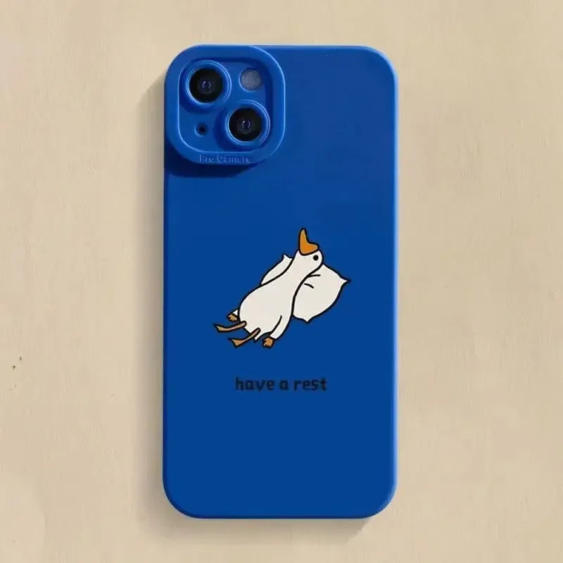 Black silicone iPhone case with a carved cartoon duck design on the back