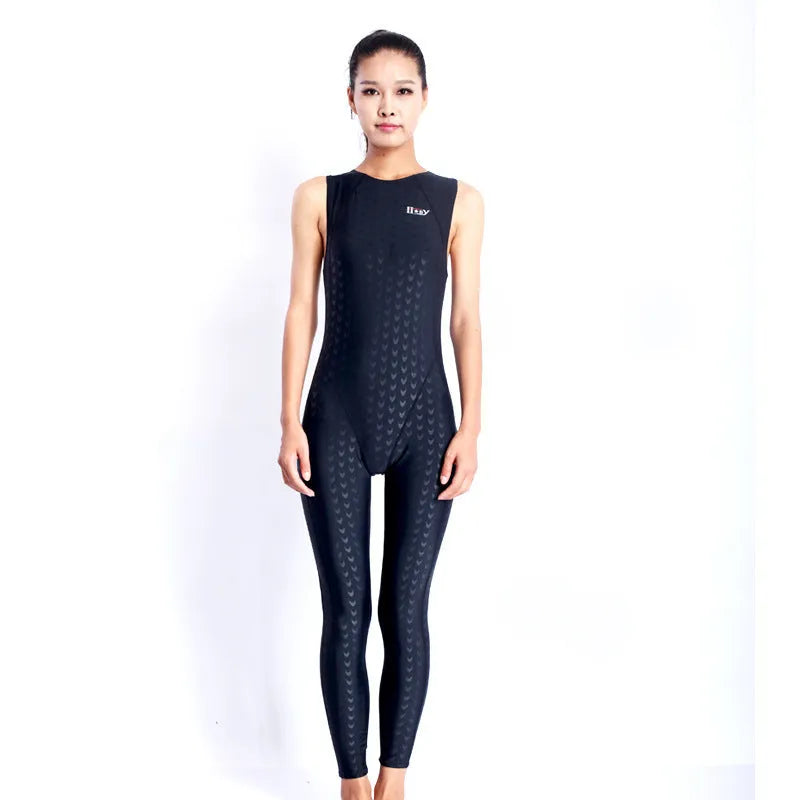 Shark pattern quick-drying sleeveless one-piece swimsuit for women in black and grey