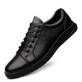 Men's cowhide board shoes in white or black, genuine leather upper, flat heel, sizes 37 to 46