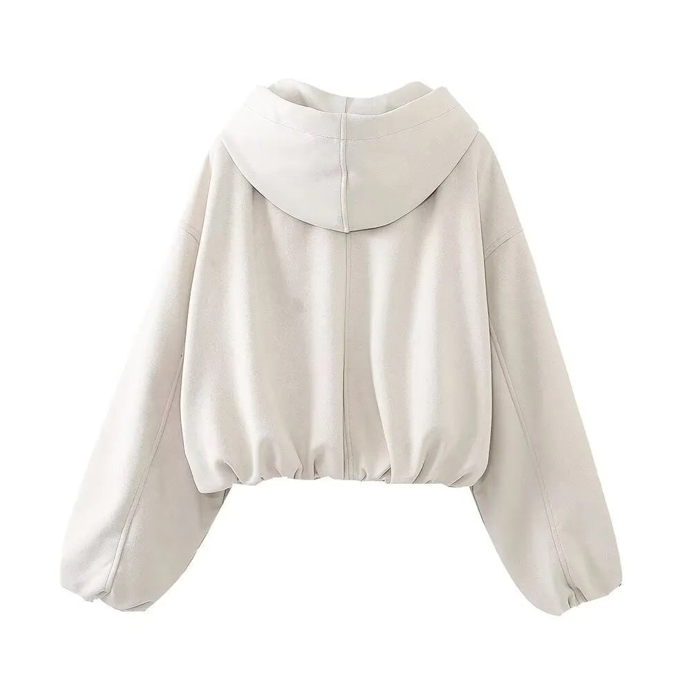 Women's suede hooded jacket in black or white casual styling