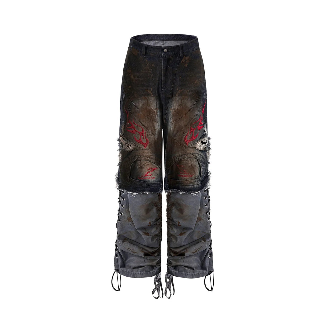 Men's retro wide leg denim jeans with detachable trouser legs in picture colour