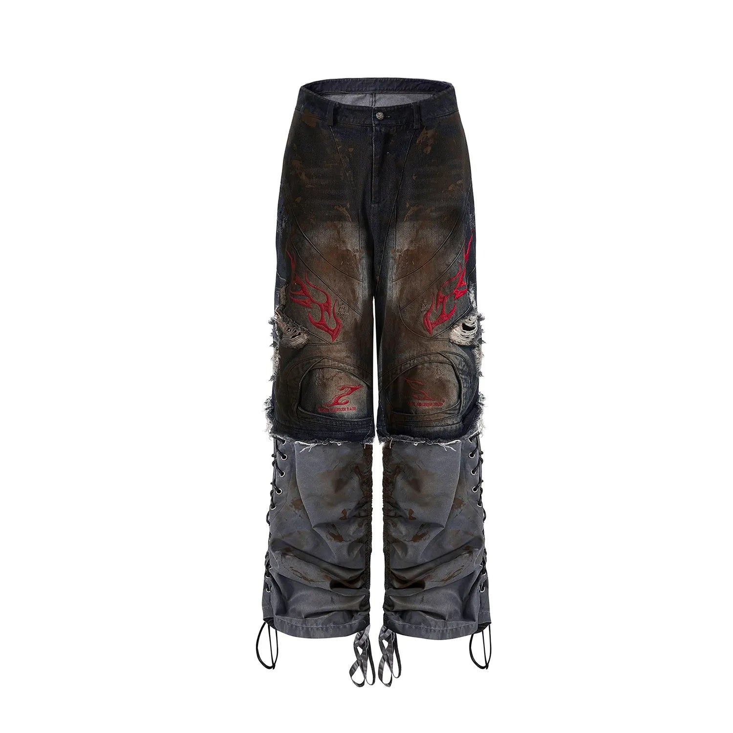 Men's retro wide leg denim jeans with detachable trouser legs in picture colour