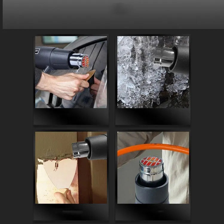 2000W industrial hot air gun with anti-slip grip, dual temperature gears, and grid air outlet.