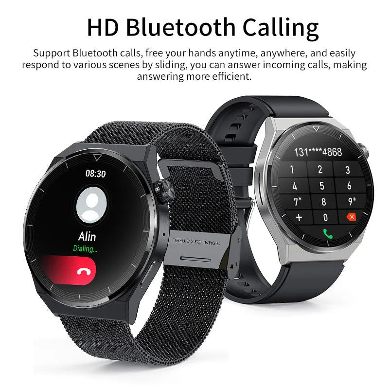 Black silicone strap smartwatch with silver case vinyl, showing TFT touch screen displaying heart rate data