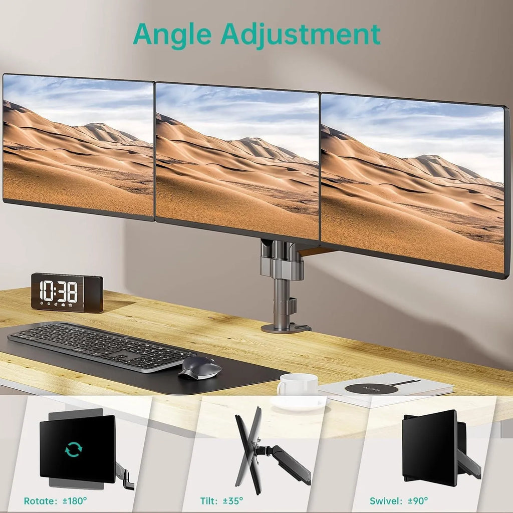 Black three-arm gas spring monitor mount for 13 to 27-inch computer screens