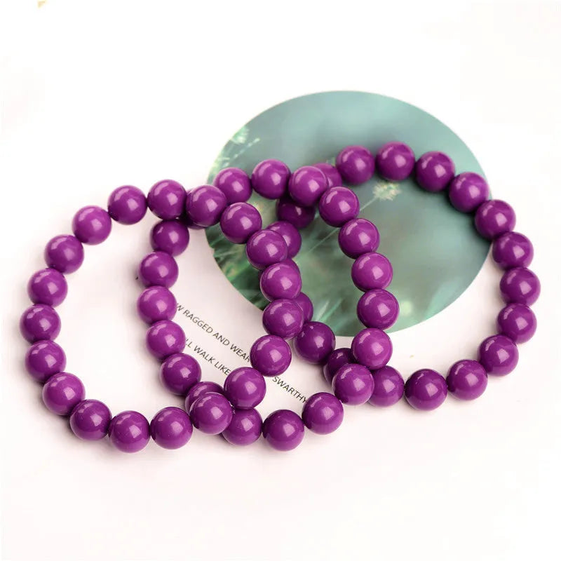 Jiuya polished crystal bracelet with purple mica beads in three size options