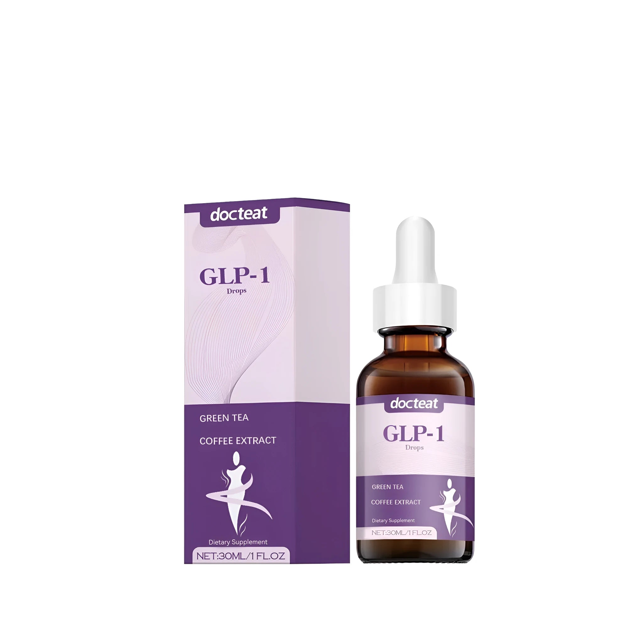 30ml bottle of liquid dietary supplement drops with herbal extracts and vitamin B1