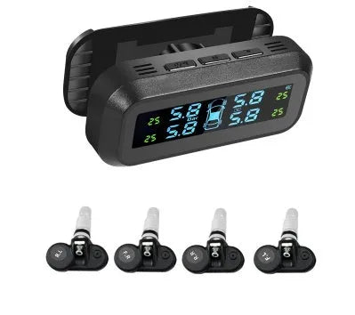 Solar wireless car tyre pressure monitor with colour screen display and four external sensors