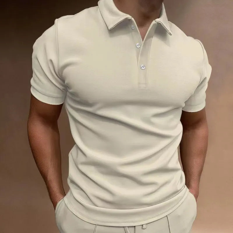 Men's loose fit cotton blend t-shirt on a hanger, showing short sleeves and a grey colour option.