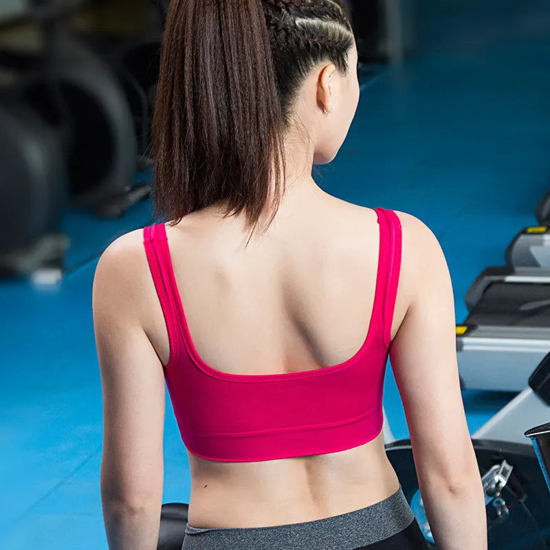 Women's reinforced sports bra with fixed double-shoulder straps and thin moulded cups