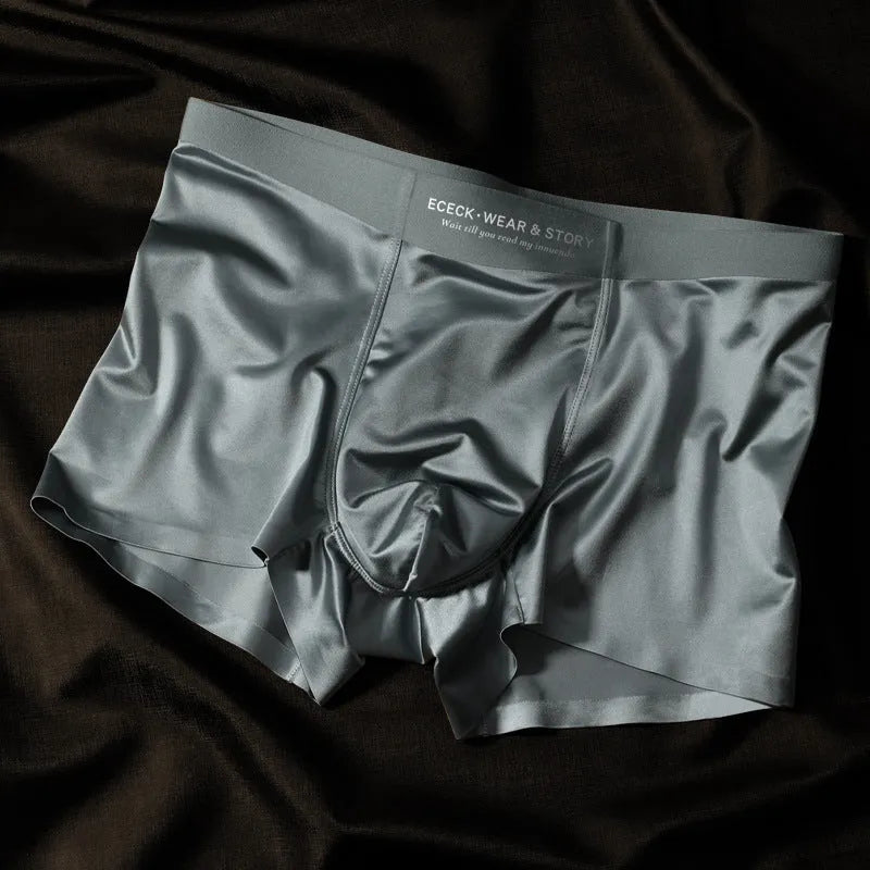 Men's ice silk seamless underwear in a colour-block design, shown in a neutral colour like silver bamboo gray.