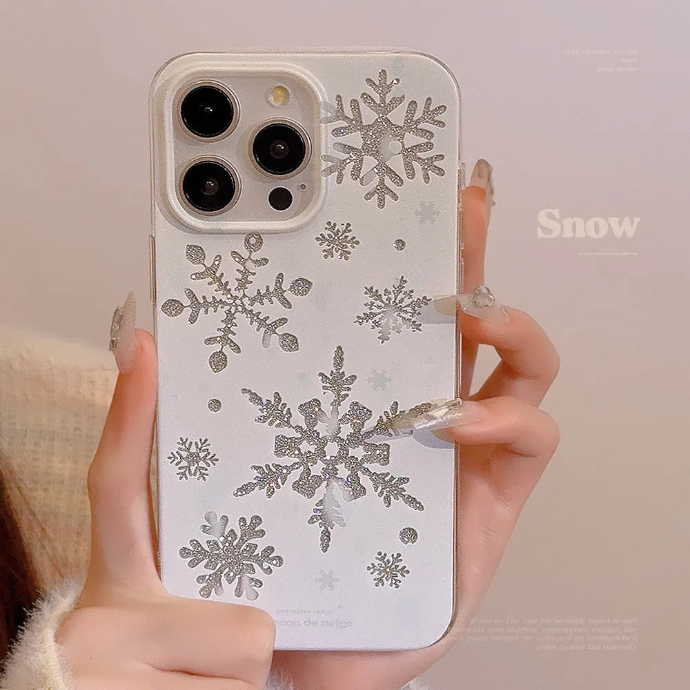 Winter floating cream silicone TPU phone case for Apple iPhone with glitter finish