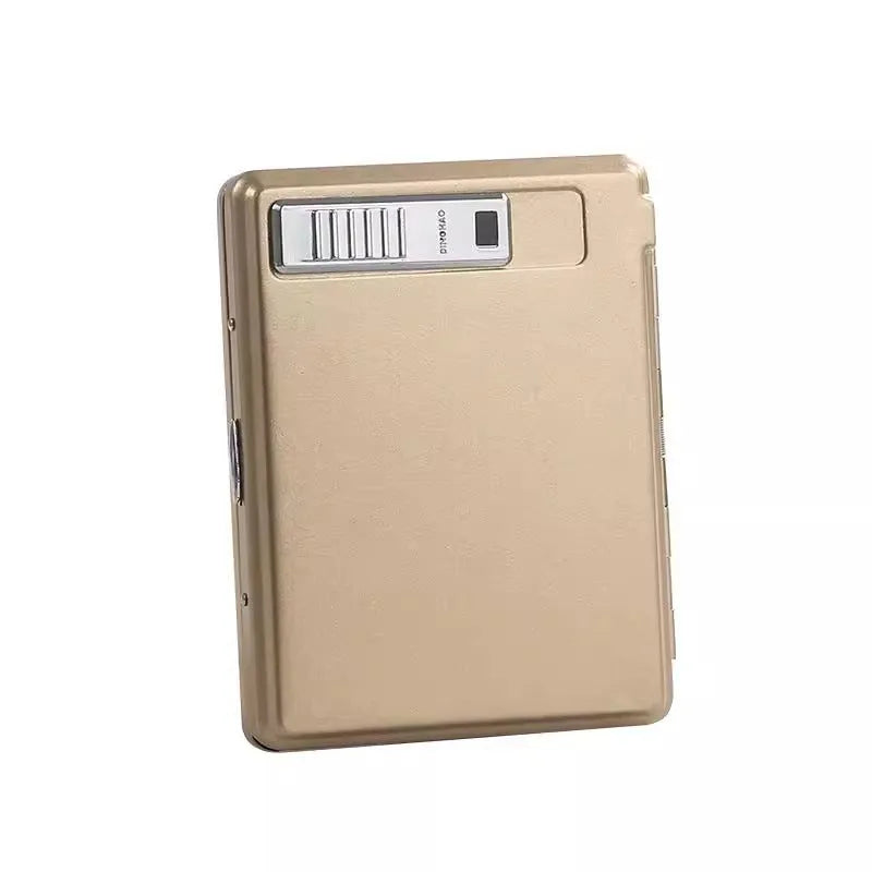 Classic flip charging cigarette case and lighter in metal, available in black gold and gray
