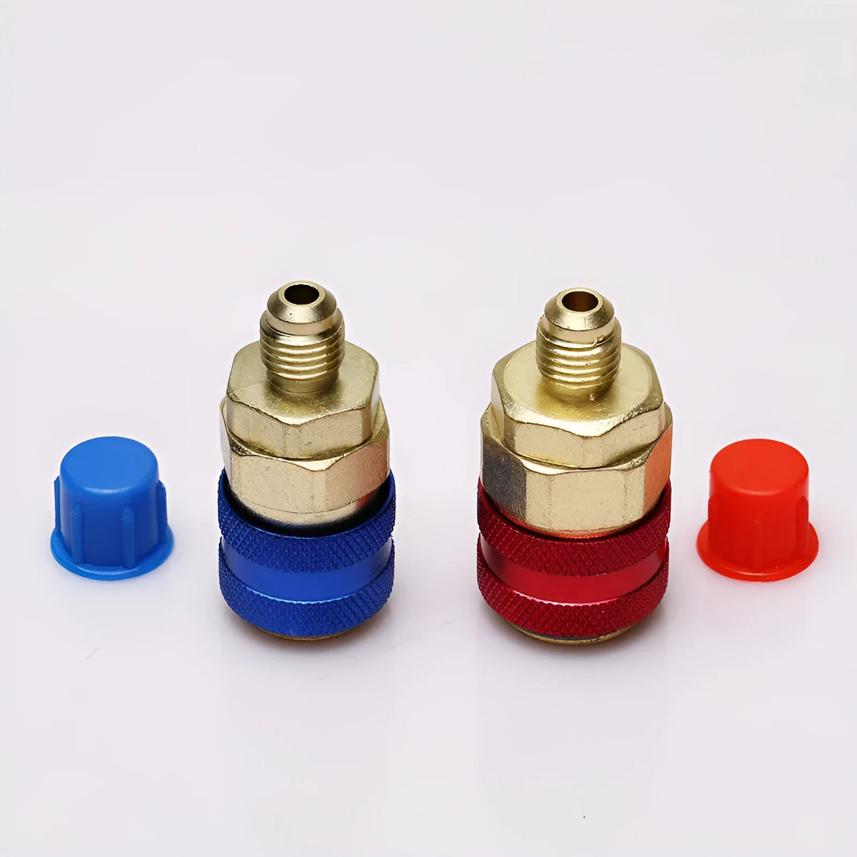 QC-12 straight quick connector in copper with golden yellow finish for automotive repair, pack of two