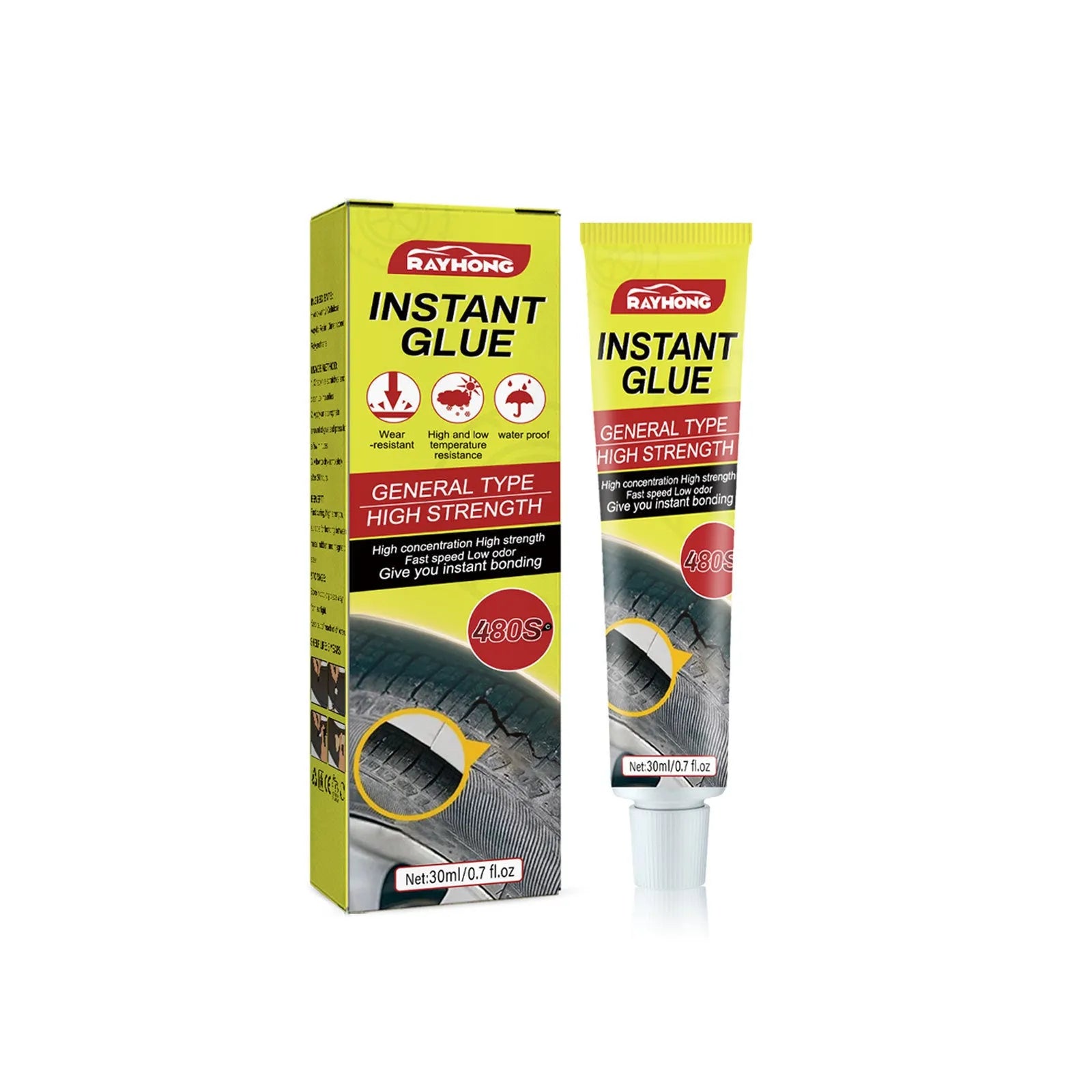 30ml bottle of car tyre repair adhesive glue for sealing cracks and punctures.