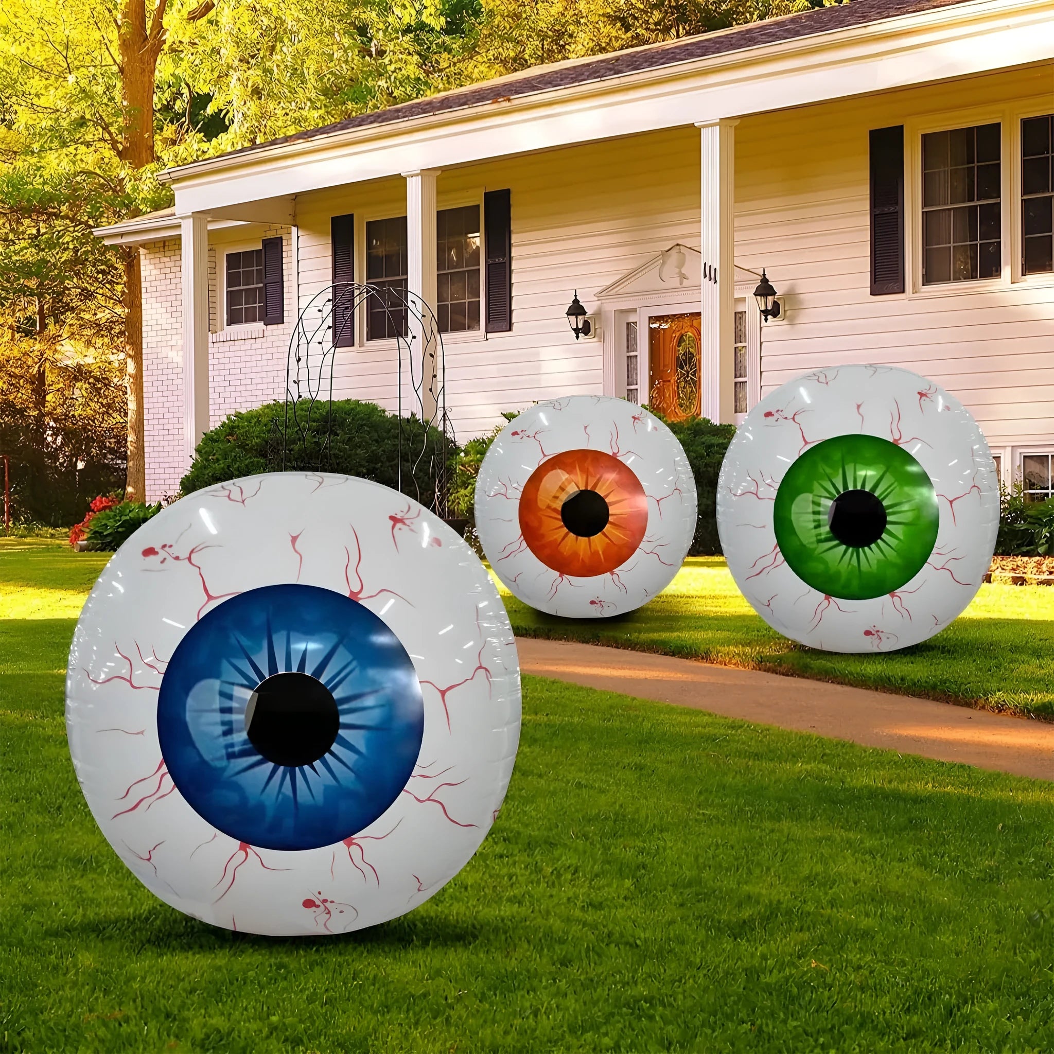 Halloween eyeball balloon with bloodshot pattern in blue, green and red colour options