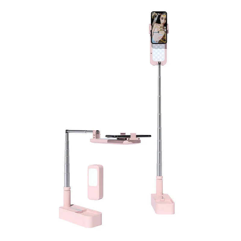 Floor standing mobile phone fill light with telescopic folding design and remote control for live streaming
