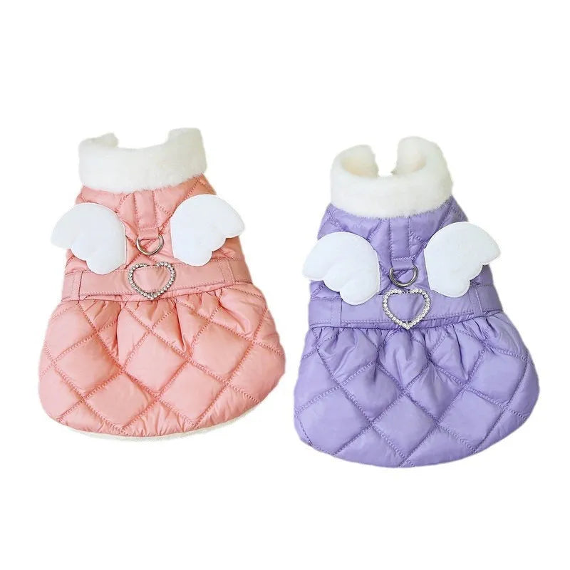 Angel wing design small dog skirt in pink and purple colours with thick cotton fabric