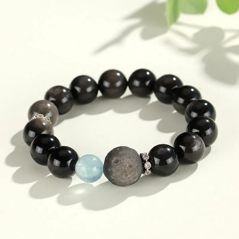 Silver stone fox crystal beaded bracelet with electroplated finish and diamond-shaped beads