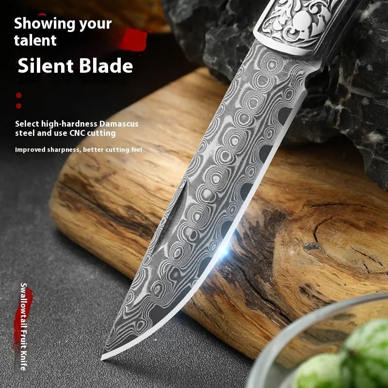 VG10 stainless steel folding portable mini outdoor knife with handmade national style craft in blue or red