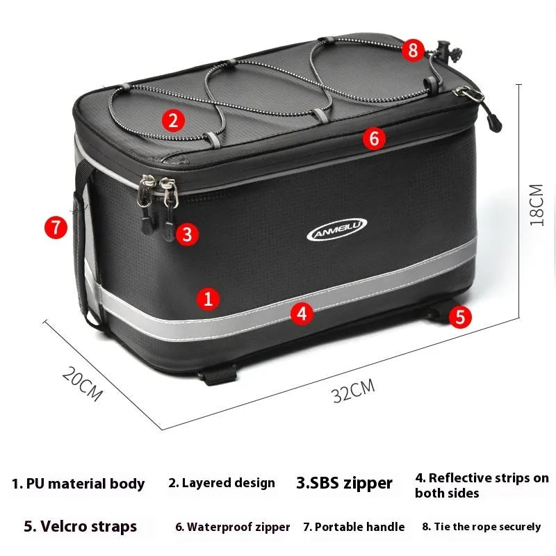 Black PU leather car bicycle rack bag with 12 litre capacity for backseat equipment storage