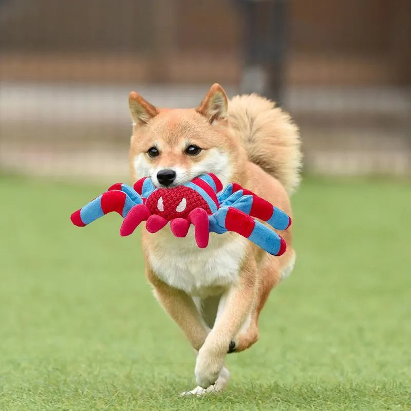 Red bite-resistant teddy dog toy for medium and large breeds on a plain background.