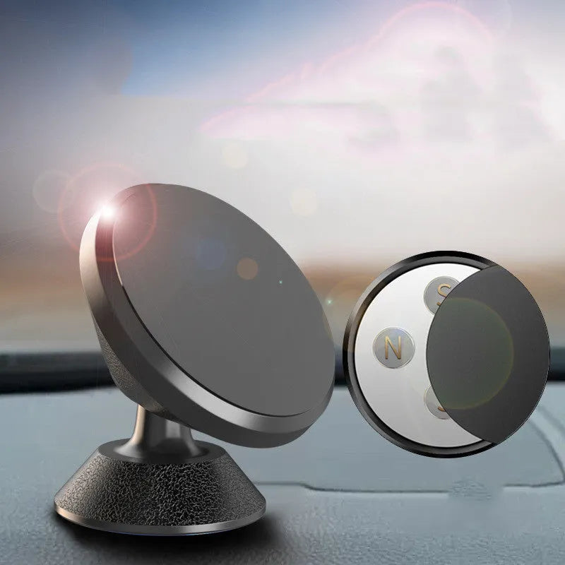 Black universal magnetic car phone holder with air vent mount, leather bracket, and CD pattern texture