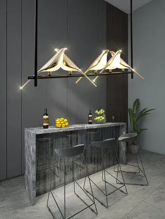 Modern iron chandelier with adjustable height feature and aluminum alloy lamp body