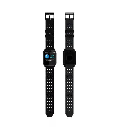 A6 smart bracelet with colour screen and silicone strap in blue, black, or orange on a wrist