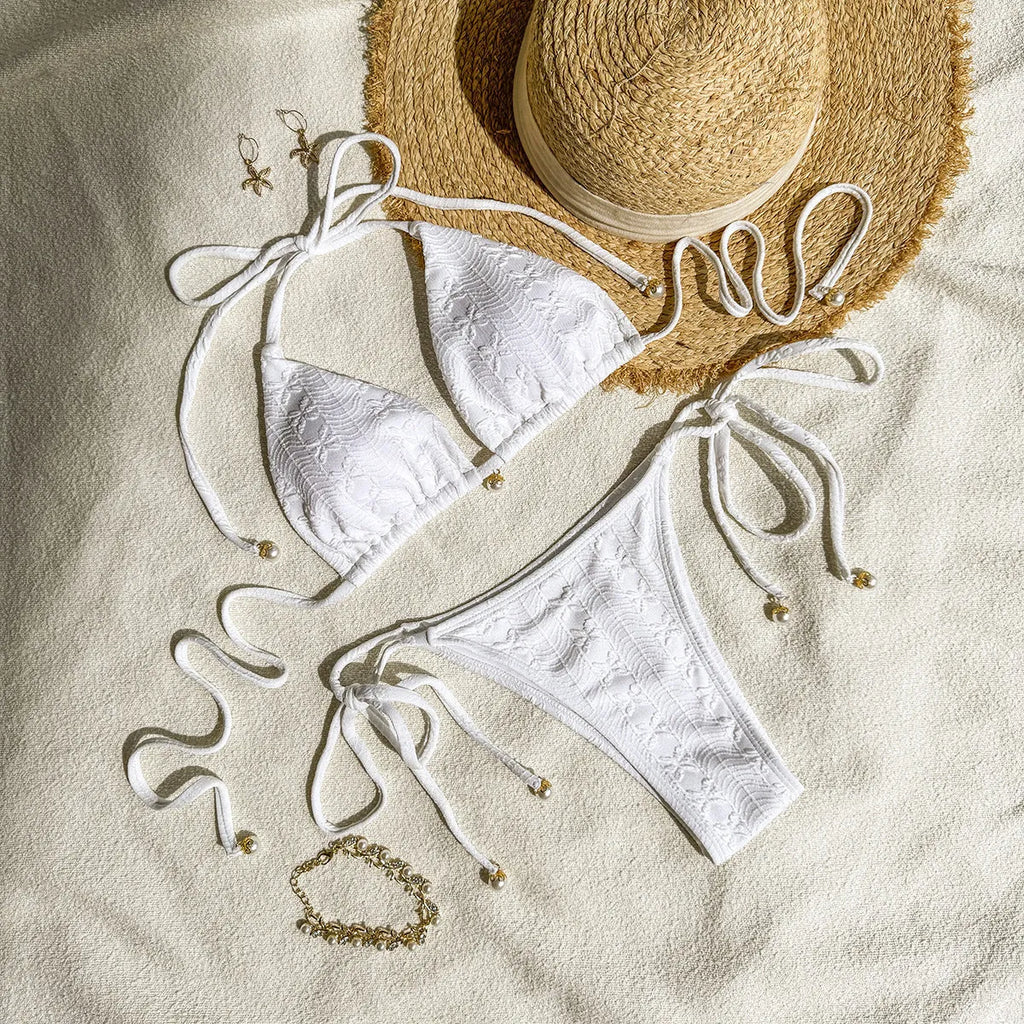 Women's halter lace-up bikini swimsuit in polyester fabric for beach wear
