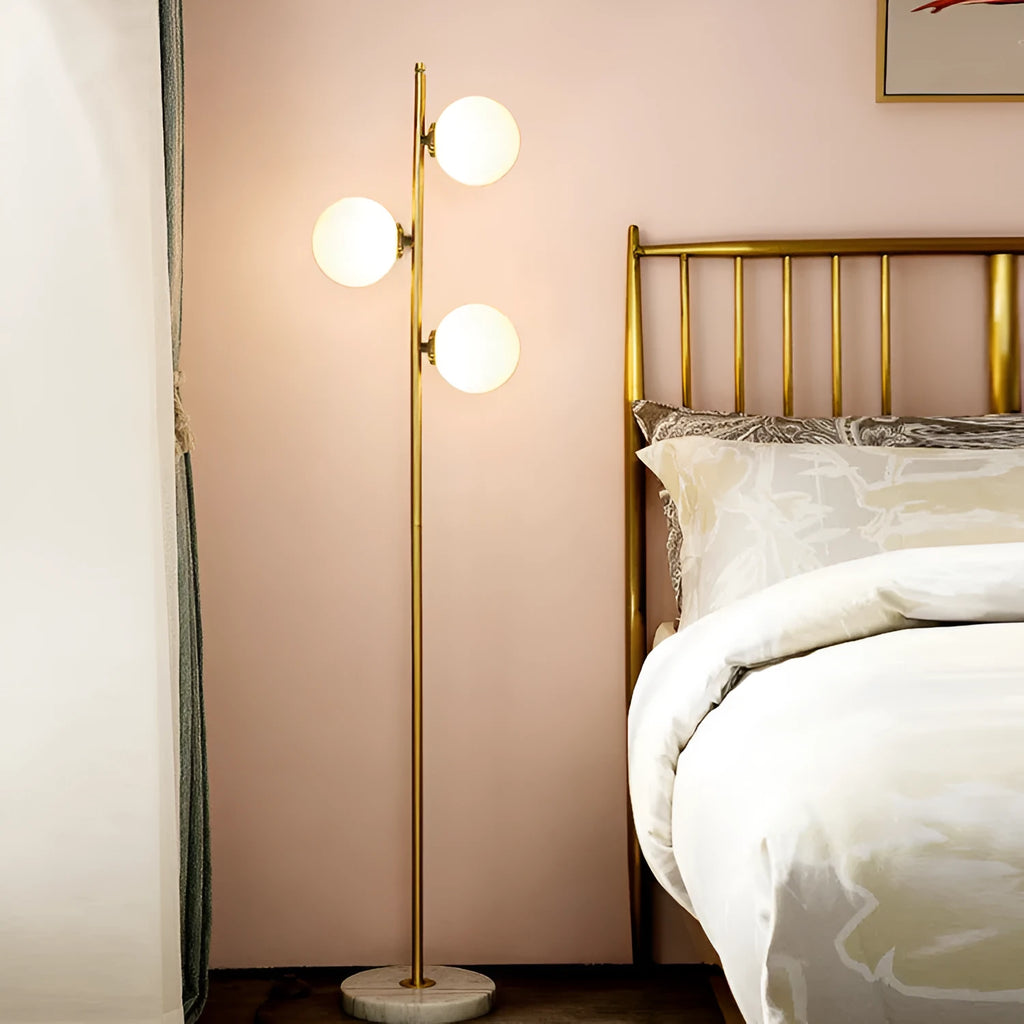 155cm vertical floor lamp with warm LED light, gold aluminium alloy and glass body, EU or US plug option
