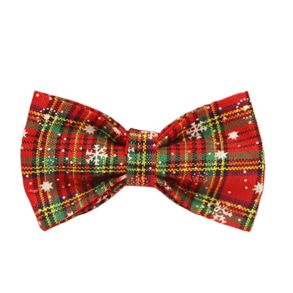 Christmas pet collar and leash set with plaid rope and festive dog vest showing snowflake bowknot flowers on red background