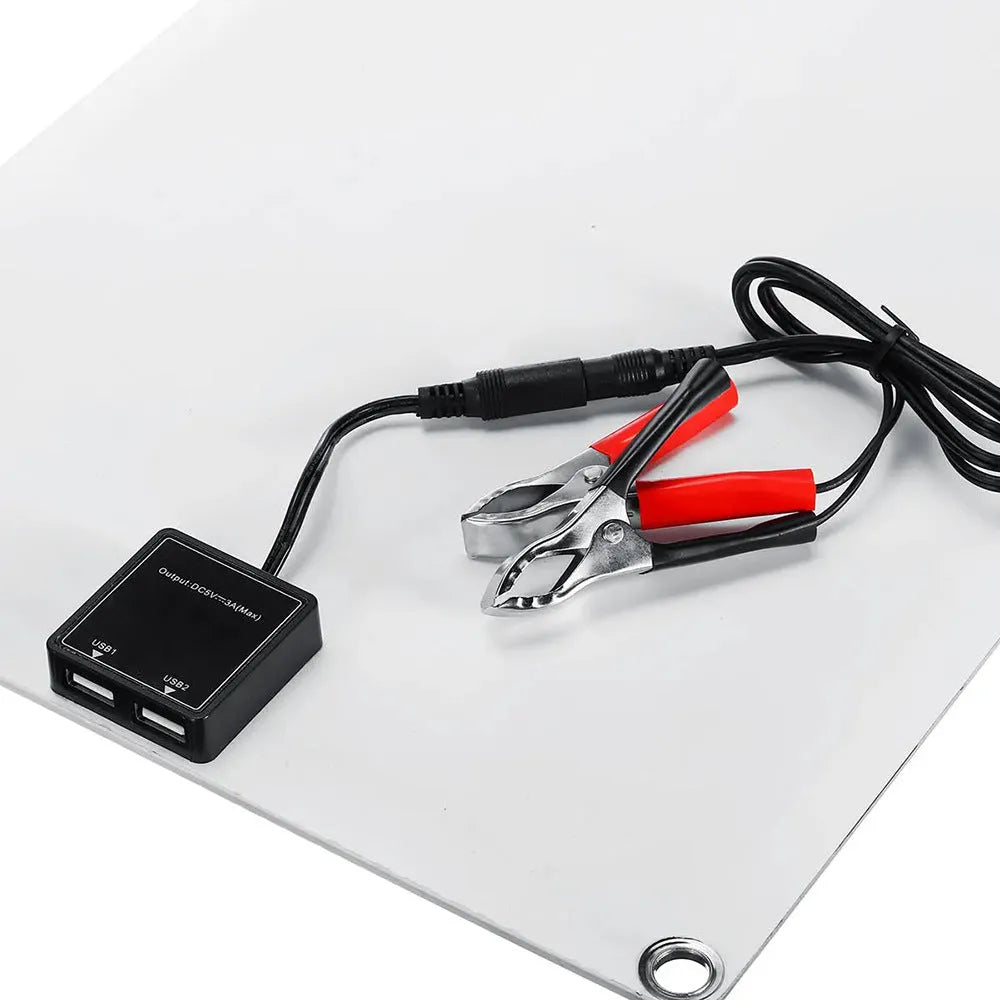 30W semi-flexible solar panel for outdoor USB charging of phones and cameras