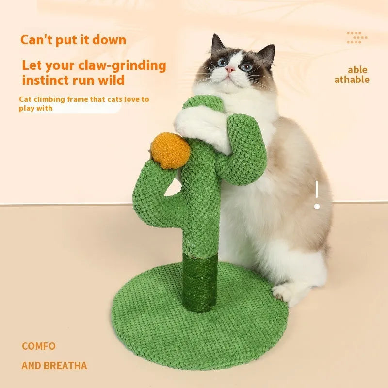 Cactus cat scratching pole climber with coconut tree board for pet cats to grind claws